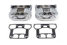 Load image into Gallery viewer, Chrome V-Twin rocker box cover set for motorcycle engine, featuring polished metal finish and detailed design.