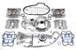 V-TWIN chrome engine dress-up kit installed on motorcycle engine, enhancing appearance with shiny chrome details.