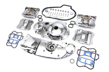 Load image into Gallery viewer, V-TWIN chrome engine dress-up kit installed on motorcycle engine, enhancing its appearance with shiny chrome components.