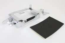Load image into Gallery viewer, V-TWIN chrome battery carrier for motorcycle electrical system, featuring a shiny chrome finish and sturdy mounting design.