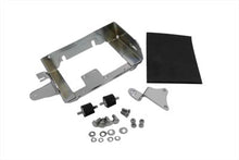 Load image into Gallery viewer, V-TWIN chrome battery carrier kit for motorcycle electrical systems, featuring a sleek, polished finish with mounting hardware.
