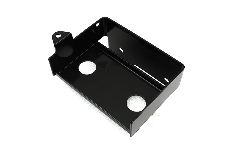 V-TWIN black electrical battery carrier for motorcycles, shown in black with mounting hardware, designed for secure battery transportation.