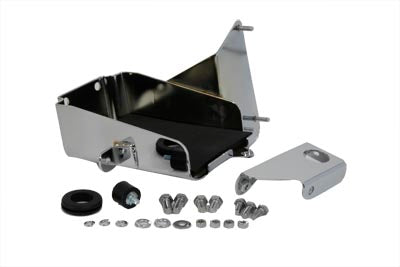 V-TWIN XLH Battery Carrier Kit in chrome, electrical accessory with sturdy construction and chrome finish for Harley Davidson motorcycles