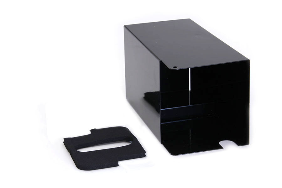 V-TWIN electrical battery extension box with secure connectors for motorcycle or vehicle battery expansion.