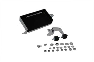 V-TWIN chrome battery carrier kit for motorcycle electrical systems, featuring durable chrome finish and secure mounting.