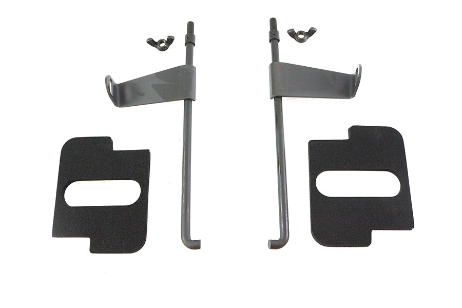 V-Twin Parkerized battery rod set with flag and pads for electrical maintenance, featuring durable metal construction.