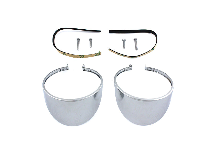 V-TWIN chrome turn signal lamp visor for motorcycle lighting, enhances visibility and style with polished chrome finish.