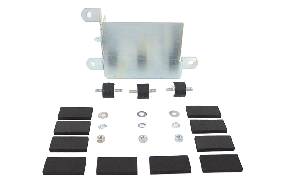 V-TWIN Zinc Battery Carrier Kit for electrical systems, featuring sturdy metal construction and mounting hardware.