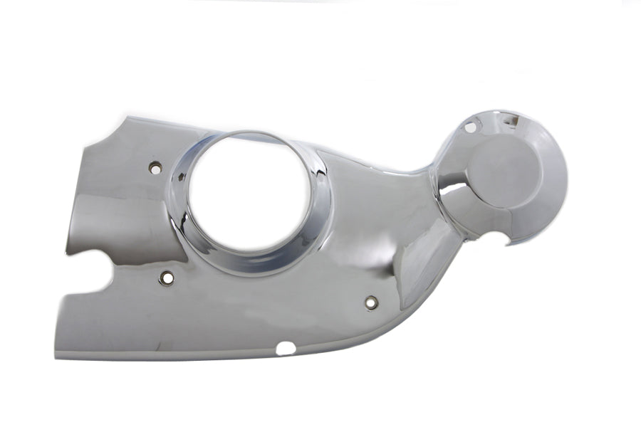 V-TWIN chrome engine cam cover trim with polished finish, designed for motorcycle engine customization.