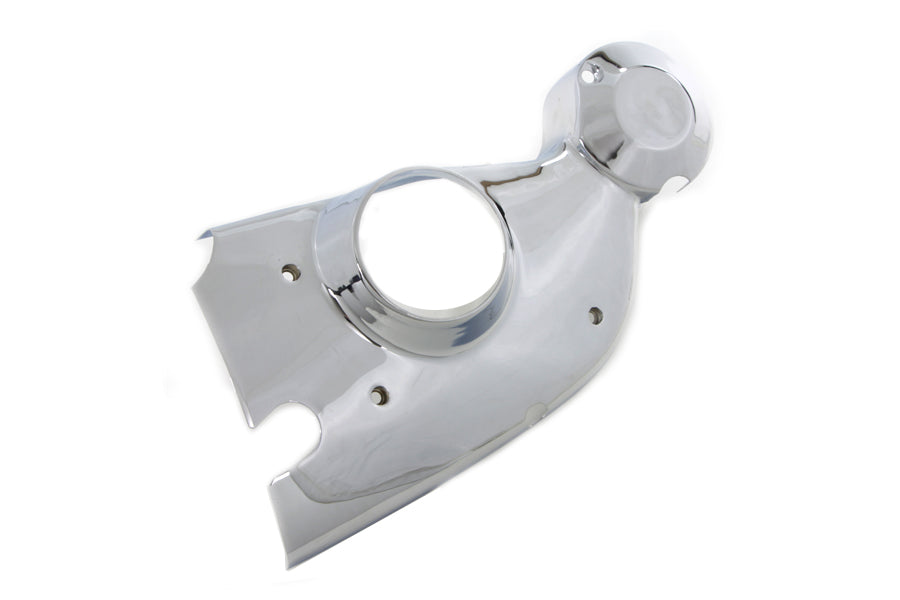 V-TWIN chrome engine cam cover trim with polished finish, designed for motorcycle V-twin engines.