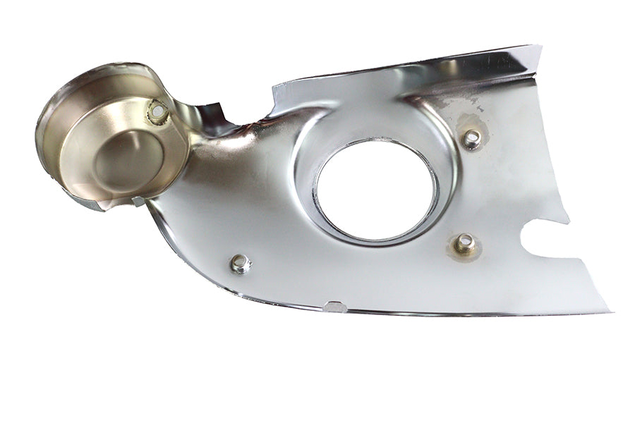 V-Twin engine cam cover trim with polished finish, designed for V-Twin motorcycle engines, enhancing engine appearance and protection.
