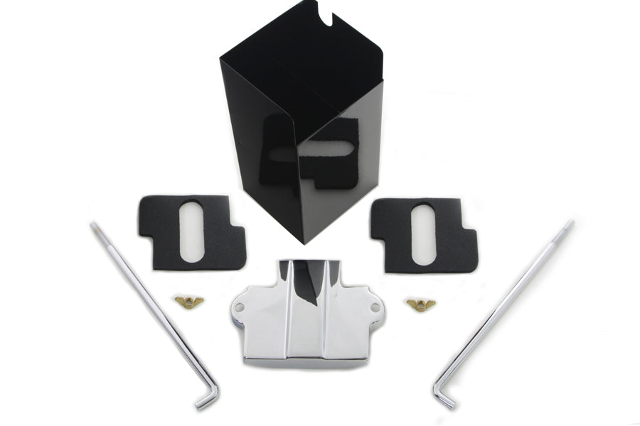 V-TWIN electrical battery extension box kit with metal casing and wiring for motorcycle battery upgrade.