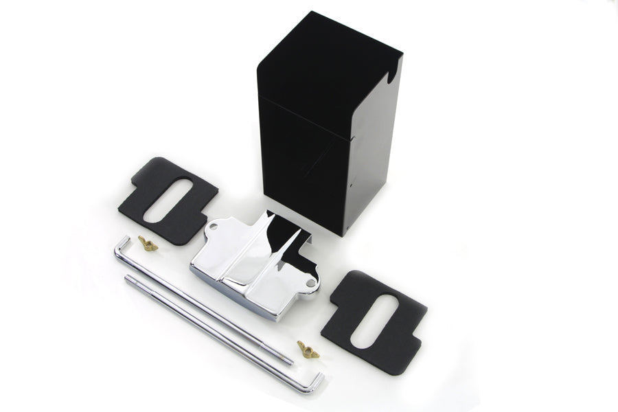 V-TWIN Battery Extension Box Kit for electrical systems, showing the black extension box with wiring and mounting hardware.