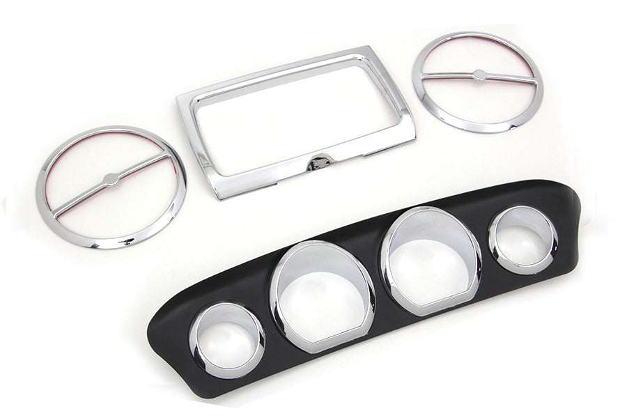 Chrome inner fairing trim kit for windshield and sissy bar by American Dresser, shown on motorcycle.