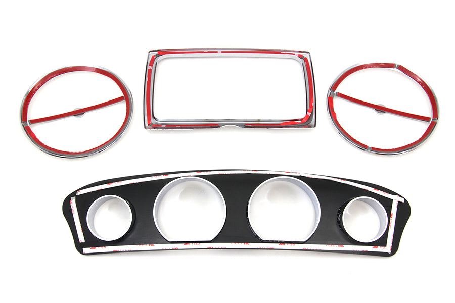 Chrome inner fairing trim kit for windshield and sissy bar by American Dresser, shown on motorcycle.