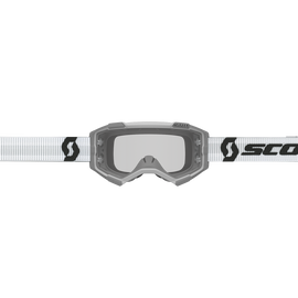 SCOTT Fury goggle with white frame and grey clear works lens, designed for sports eyewear and outdoor activities.