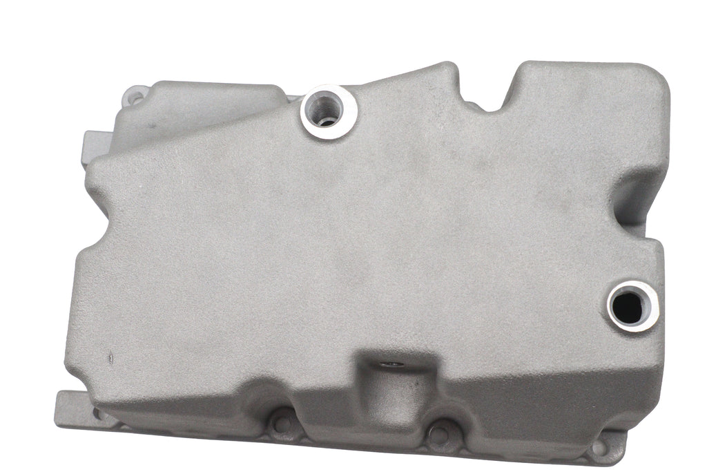 V-TWIN oil pan cover for oil tank, showing the black metal component with mounting holes and a smooth finish.