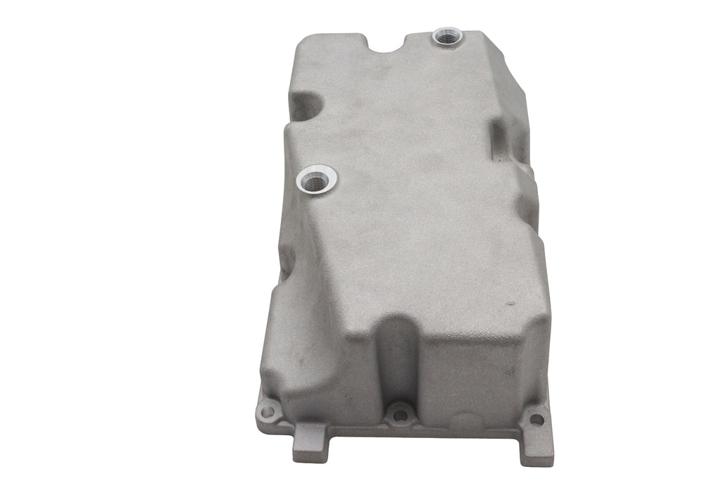 V-TWIN oil pan cover for oil tank, durable metal motorcycle part with bolt holes, black finish, designed for V-TWIN motorcycle engines.