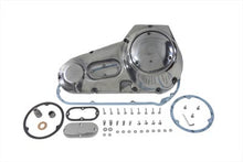 Load image into Gallery viewer, Polished MOTORSHOP Outer Primary Cover Kit for drive line applications, showcasing a sleek, shiny motorcycle engine cover.