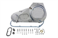 Load image into Gallery viewer, Chrome outer primary cover kit for motorcycle drive line, branded MOTORSHOP, shown on a clean, shiny engine component.