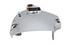 Load image into Gallery viewer, Chrome sprocket cover from MOTORSHOP for drive line systems, featuring a sleek, polished finish for motorcycle protection.