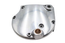 Load image into Gallery viewer, Polished MOTORSHOP sprocket cover for drive line, showcasing shiny metal finish and detailed design.
