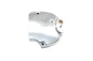 Polished MOTORSHOP drive line sprocket cover with a sleek, shiny finish, designed for motorcycle protection and style.