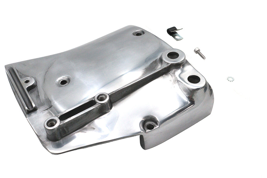 Polished MOTORSHOP drive line sprocket cover with a sleek finish, designed to protect and enhance motorcycle sprocket assembly.