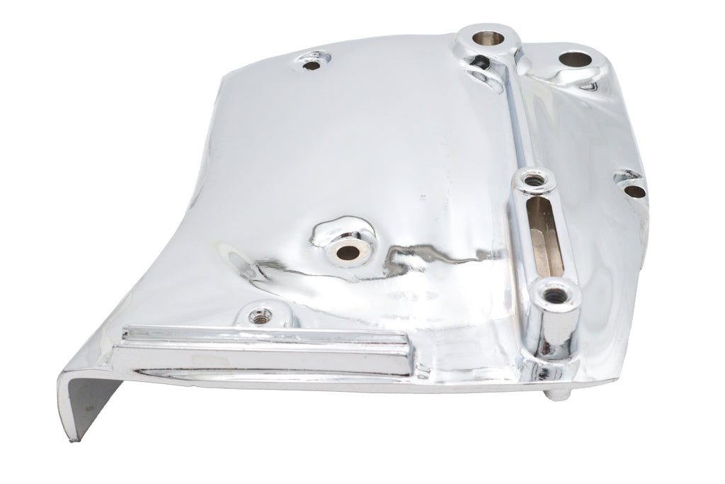 Motorshop chrome sprocket cover for drive line, showcasing shiny chrome finish and durable metal construction.