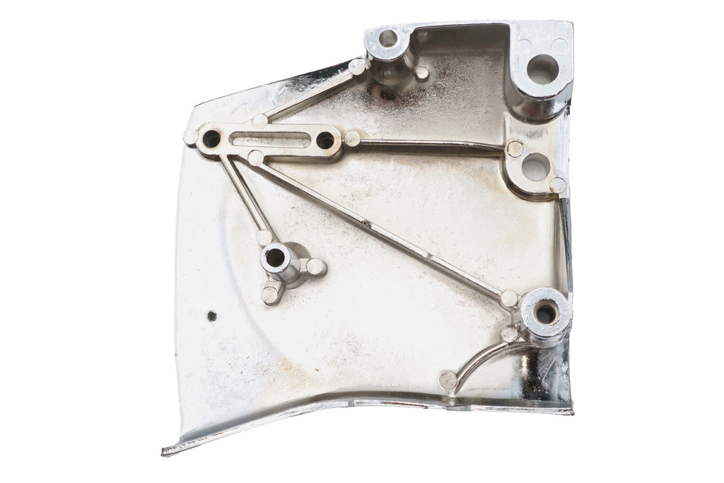Chrome sprocket cover for drive line from Motorshop, featuring a shiny chrome finish and detailed design.