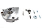 Polished MOTORSHOP Drive Line Kick Sprocket Cover Complete mounted on motorcycle engine for enhanced protection and style.