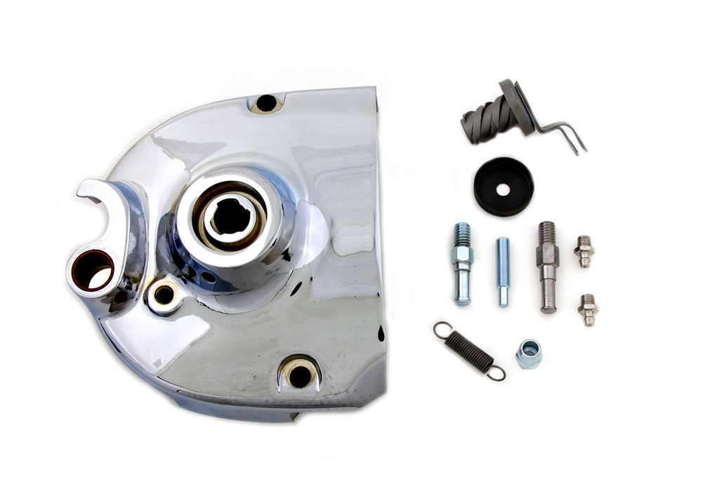 V-TWIN Chrome Kick Start Sprocket Cover for drive line, complete design, shiny chrome finish, fits motorcycle engine components.