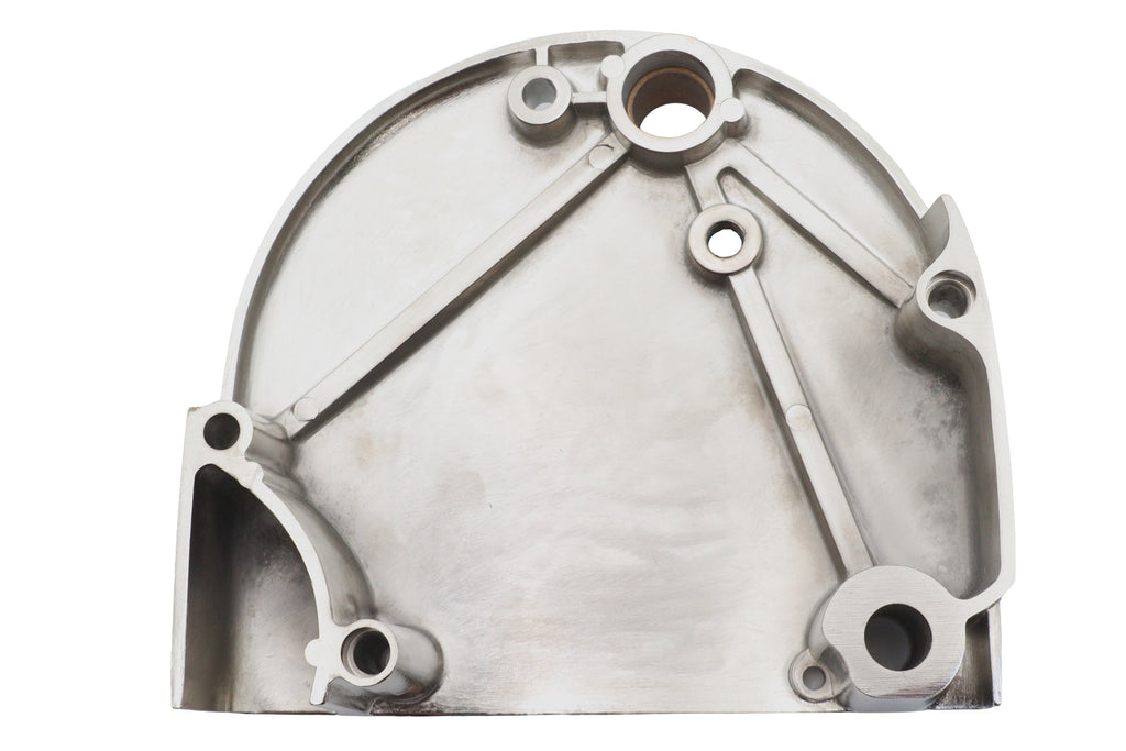 Chrome sprocket cover for drive line by Motorshop, featuring a sleek, polished finish and detailed design for motorcycle protection.