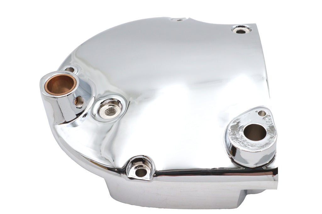 Chrome sprocket cover from Motorshop for drive line applications, showcasing a shiny, protective motorcycle sprocket cover.