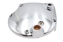 Load image into Gallery viewer, Chrome sprocket cover for motorcycle drive line by Motorshop, showcasing a shiny, polished metal finish with mounting details.