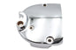 Chrome reinforced sprocket cover for drive line by Motorshop, showcasing durable metal construction and sleek chrome finish.