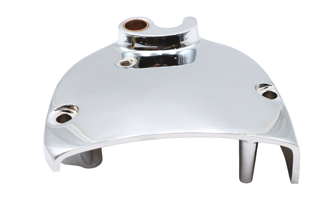 Chrome reinforced sprocket cover for drive line, branded Motorshop, with a sleek chrome finish and durable construction.