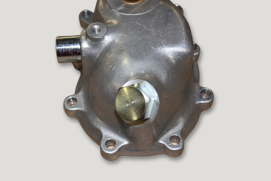 Motorshop replica kick starter cover cast for motorcycle transmission, showcasing detailed metal finish and mounting points.