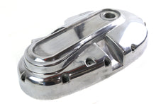 Load image into Gallery viewer, Polished Motorshop Outer Primary Cover for drive line, showing a sleek, shiny metal finish with detailed branding.