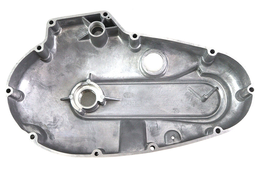 Polished MOTORSHOP Drive Line Outer Primary Cover, shiny metal finish, designed for motorcycle primary drive protection.