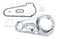 Chrome outer primary cover kit for drive line by Motorshop, featuring a sleek, polished finish on a motorcycle engine component.