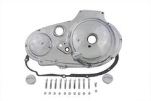 Load image into Gallery viewer, V-TWIN chrome outer primary cover kit for drive line, featuring polished chrome finish and detailed design on motorcycle engine.