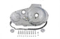 V-TWIN chrome outer primary cover kit for drive line, featuring polished chrome finish and detailed design on motorcycle engine.