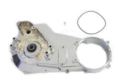 Motorshop Chrome Inner Primary Cover Assembly for drive line, featuring polished chrome finish and detailed design.