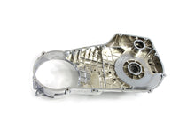 Load image into Gallery viewer, Chrome inner primary cover assembly for motorcycle drive line, manufactured by Motorshop, with a polished finish and detailed design.