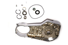Load image into Gallery viewer, Chrome inner primary cover assembly for drive line by Motorshop, showing the shiny, detailed metal component on a plain background.