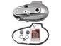 V-TWIN chrome primary cover kit for drive line alternator, showcasing a polished metal finish with detailed branding.