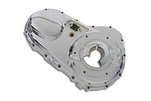 Load image into Gallery viewer, Chrome outer primary cover for drive line by Motorshop, showcasing a shiny, finished motorcycle engine component.
