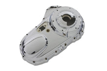 Load image into Gallery viewer, Chrome outer primary cover for drive line by Motorshop, showcasing a shiny, reflective finish with detailed mounting edges.