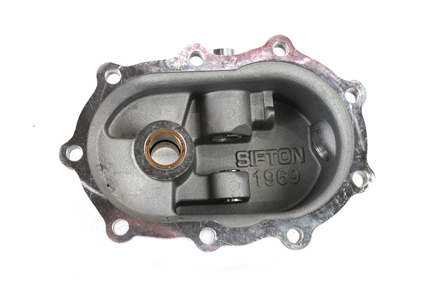 Motorshop finned kick starter cover for transmission, durable metal construction with fins for heat dissipation.